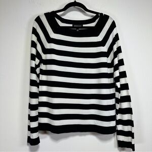 Kasper Striped Knit Sweater Black White Lightweight Top Size L Monochrome Casual